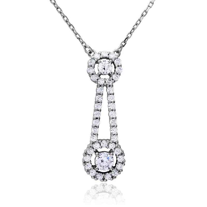 Necklaces and pendants with crescent moon designs for a celestial and mystical feel-Rhodium Plated 925 Sterling Silver Double Halo Drop CZ Necklace - BGP01170