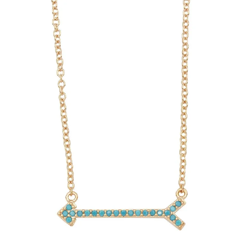 Best necklaces and pendants with statement designs for a fashionable accessory-Gold Plated 925 Sterling Silver Arrow Necklace with Turquoise Stones - BGP01157GP