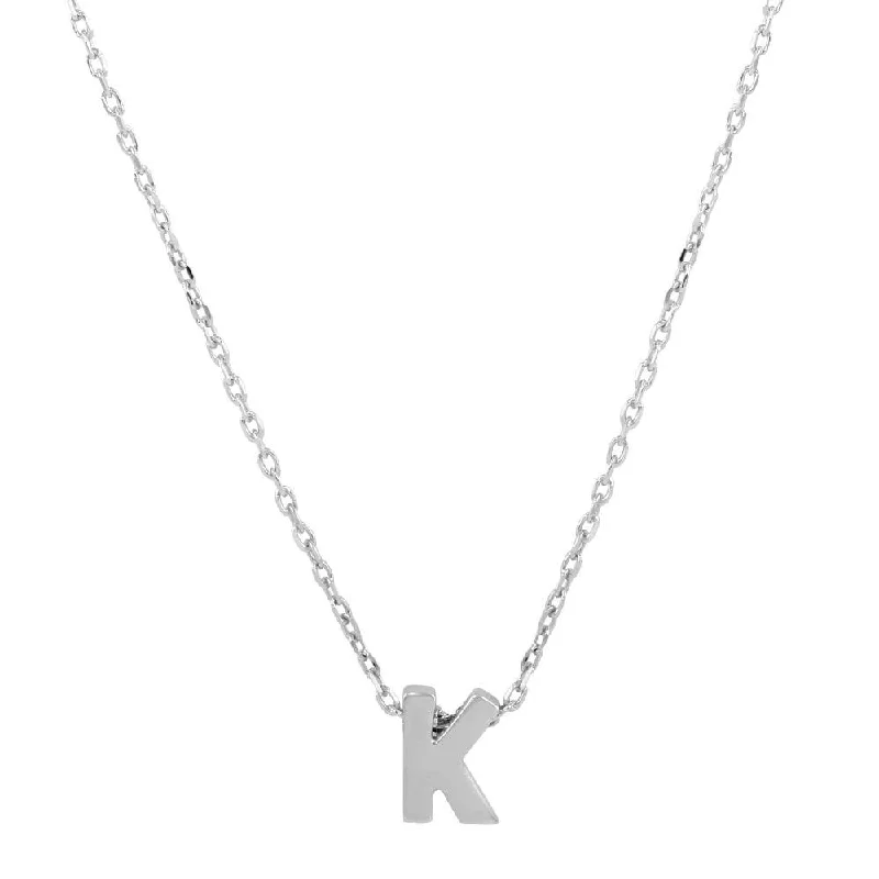 Unique necklaces and pendants with artistic shapes for a creative, one-of-a-kind design-Rhodium Plated 925 Sterling Silver Small Initial K Necklace - JCP00001-K