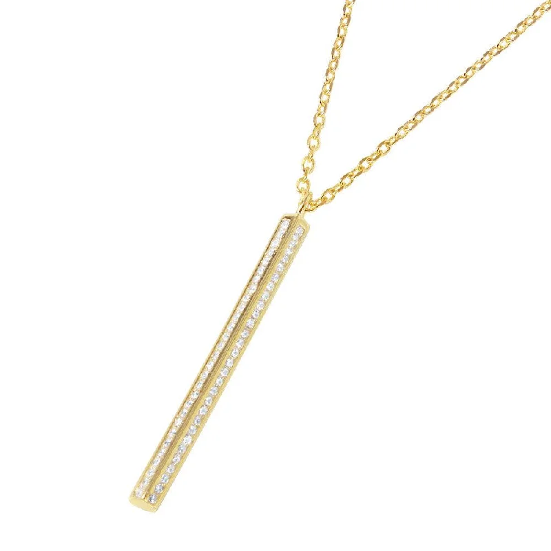 Stunning necklaces and pendants with sapphire gemstones for a luxurious blue hue-Silver 925 Gold Plated Vertical Bar CZ Pendant Necklace - STP01487GP