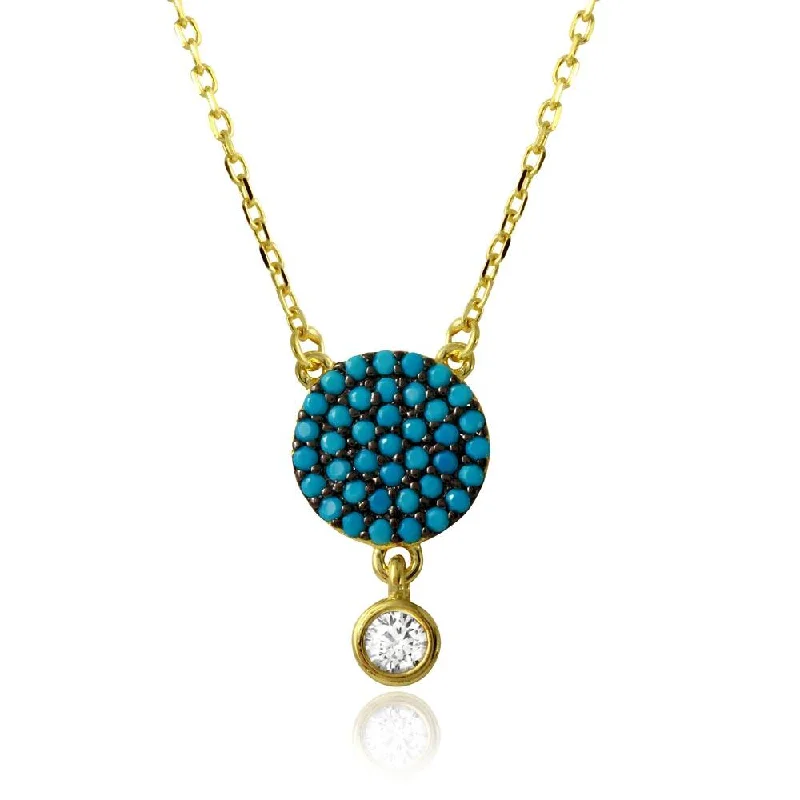 Best necklaces and pendants with black diamonds for an edgy, bold statement-Gold Plated 925 Sterling Silver Circle Turquoise Bead Necklace with Dangling Round CZ - BGP01207