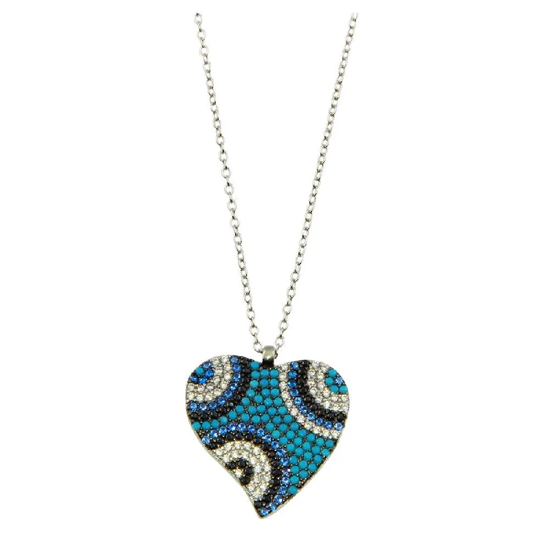 Unique necklaces and pendants with vintage-inspired designs for timeless appeal-Rhodium Plated 925 Sterling Silver Blue Heart Necklace with CZ - STP01604