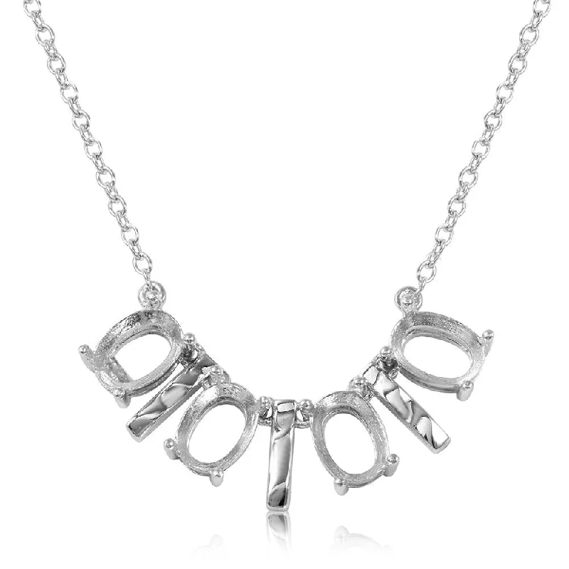 Beautiful necklaces and pendants with natural stones for an earthy, organic vibe-Silver 925 Rhodium Plated 4 Oval Mounting with Bars Necklace - BGP01014