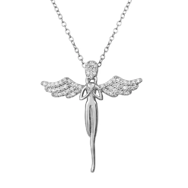 Best necklaces and pendants with intricate filigree for vintage-inspired elegance-Rhodium Plated 925 Sterling Silver Angel CZ Necklace - BGP01227