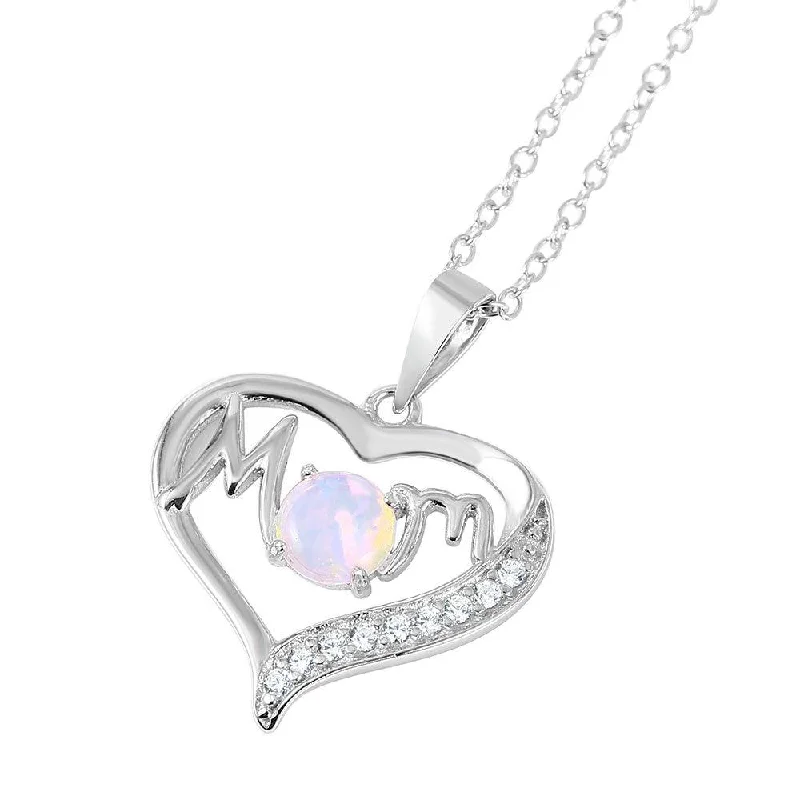 Best necklaces and pendants with cross pendants for a spiritual, meaningful symbol-Silver 925 Rhodium Plated Open Heart Mom Opal and CZ Necklace - BGP01054