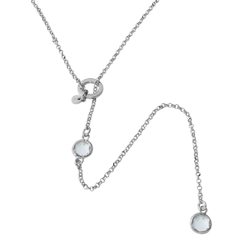 Necklaces and pendants with sun and moon motifs for a celestial-inspired design-Rhodium Plated 925 Sterling Silver Dropped Clear Round CZ Necklace with Adjustable Ring - ARN00031RHC