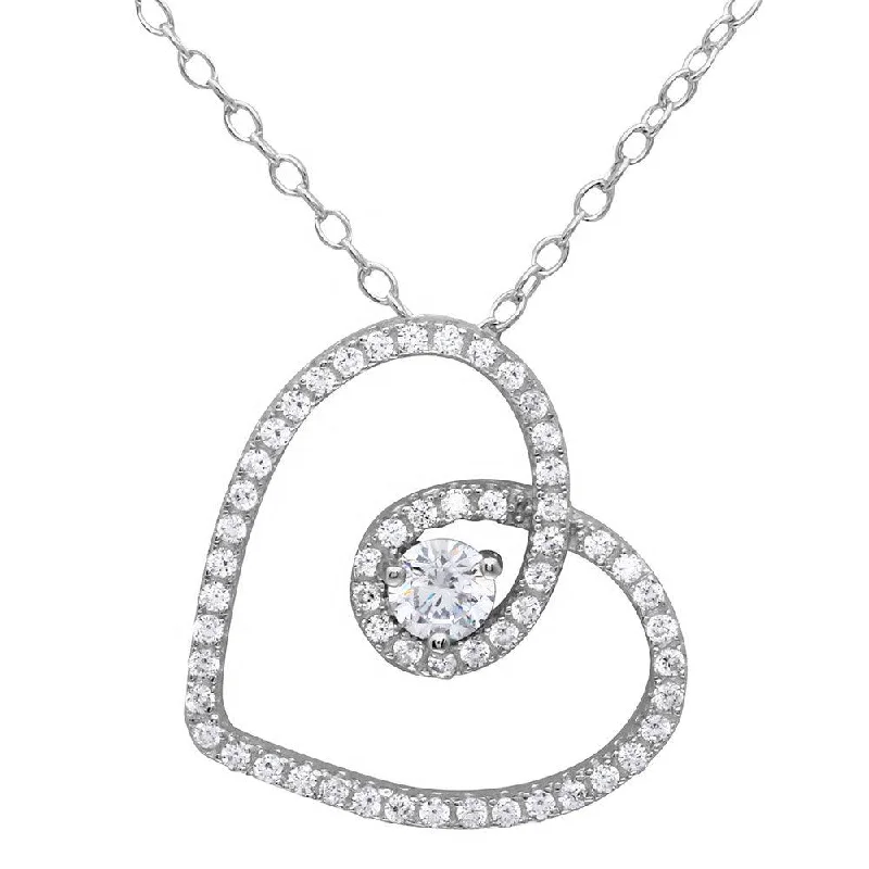 Necklaces and pendants with lotus flower designs for a spiritual, peaceful vibe-Silver 925 Rhodium Plated CZ Open Script Heart Necklace - BGP01122