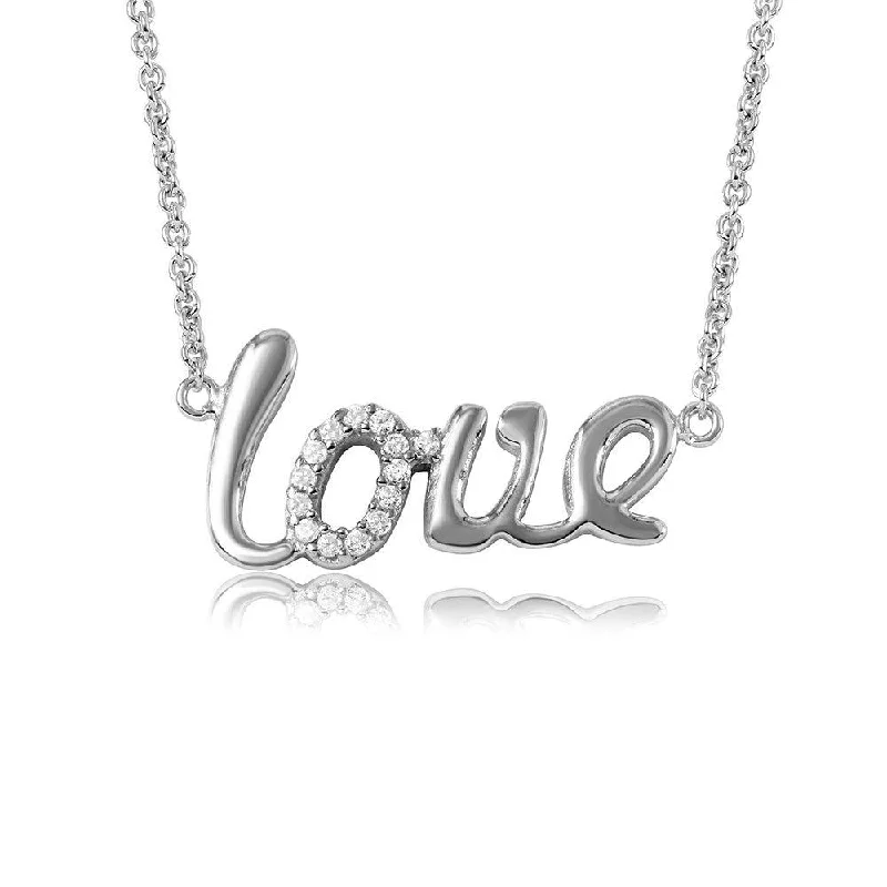 Beautiful necklaces and pendants with gemstone teardrops for an elegant effect-Silver 925 Rhodium Plated Word Necklace "LOVE" - DIN00039RH