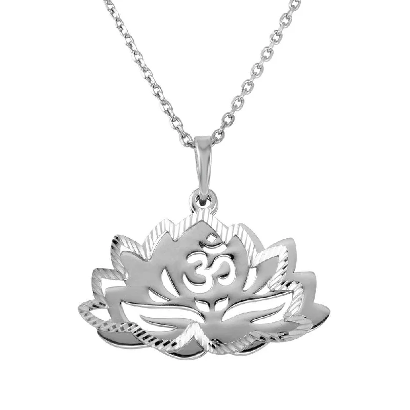 Beautiful necklaces and pendants with gemstone teardrops for an elegant effect-Rhodium Plated 925 Sterling Silver Chakra Lotus Flower Pendant Necklace - SOP00059