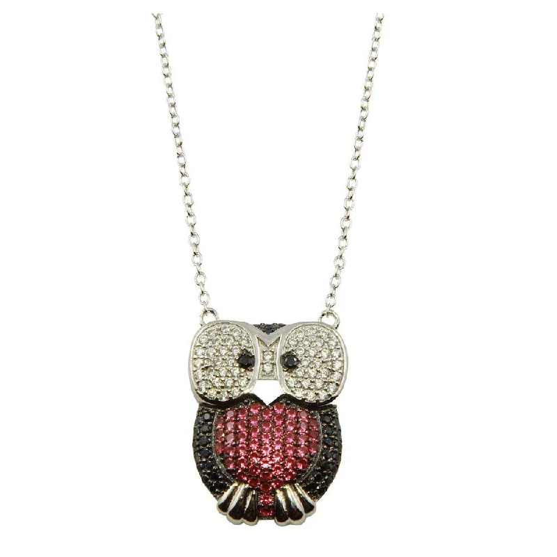 Best necklaces and pendants with turquoise stones for a vibrant boho-chic look-Rhodium Plated 925 Sterling Silver Owl Pendant Necklace with CZ - STP01610