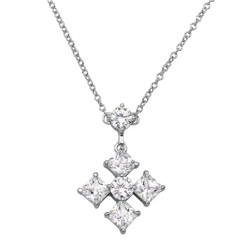 Beautiful necklaces and pendants with tree branch motifs for a nature-inspired design-Rhodium Plated 925 Sterling Silver CZ Cross Necklace - BGP01148