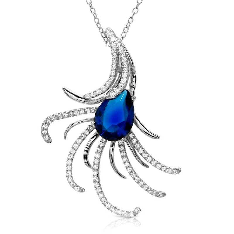 Best necklaces and pendants with rose gold for a warm and romantic appeal-Rhodium Plated 925 Sterling Silver Swirl CZ Necklace with Blue Pearl CZ - BGP01173