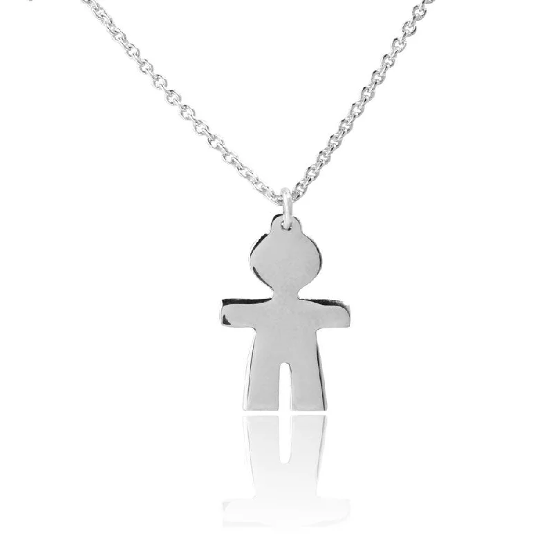 Unique necklaces and pendants with engraved messages for a sentimental gift-Rhodium Plated 925 Sterling Silver Baby Boy Necklace - DIN00064RH