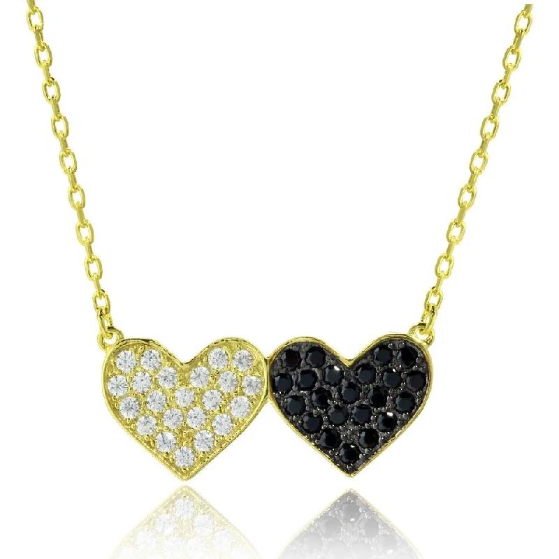 Necklaces and pendants with diamond pendants for a luxurious sparkling effect-Gold and Black Rhodium Plated 925 Sterling Silver Doubt Heart Necklace with CZ - BGP01179