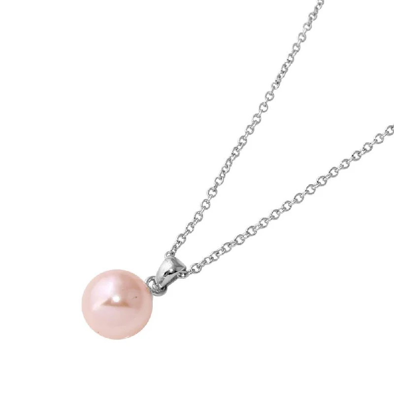 Unique necklaces and pendants with custom birthstone arrangements for personalization-Rhodium Plated 925 Sterling Silver Collar with Dropped Synthetic Pink Pearl Necklace - STP01582RH