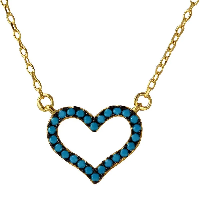 Necklaces and pendants with diamond pendants for a luxurious sparkling effect-Silver 925 Gold Plated Open Heart Turquoise Stones Necklace - BGP01110