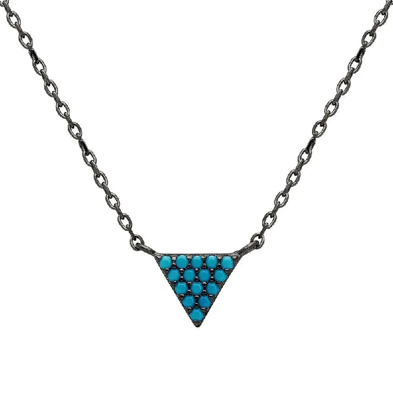 Best necklaces and pendants with heart-shaped lockets for a sentimental keepsake-Black Rhodium Plated 925 Sterling Silver Triangle Turquoise Encrusted Necklace - STP01540BP