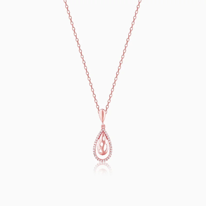 Stylish necklaces and pendants with diamonds for a glamorous and elegant look-Rose Gold Intricate Teardrop Pendant with Link Chain