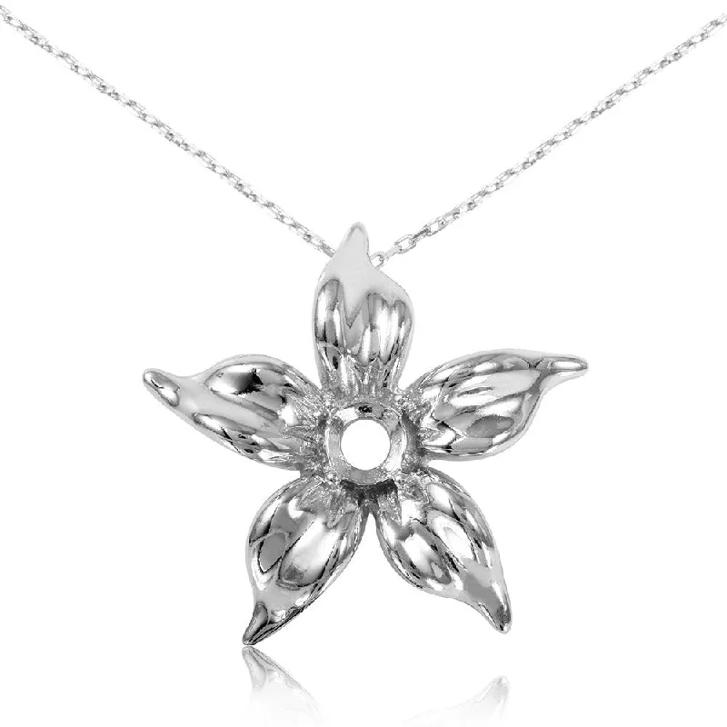 Best necklaces and pendants with gemstone clusters for a bold and colorful effect-Silver 925 Rhodium Plated Personalized Flower Mounting Necklace - BGP00545