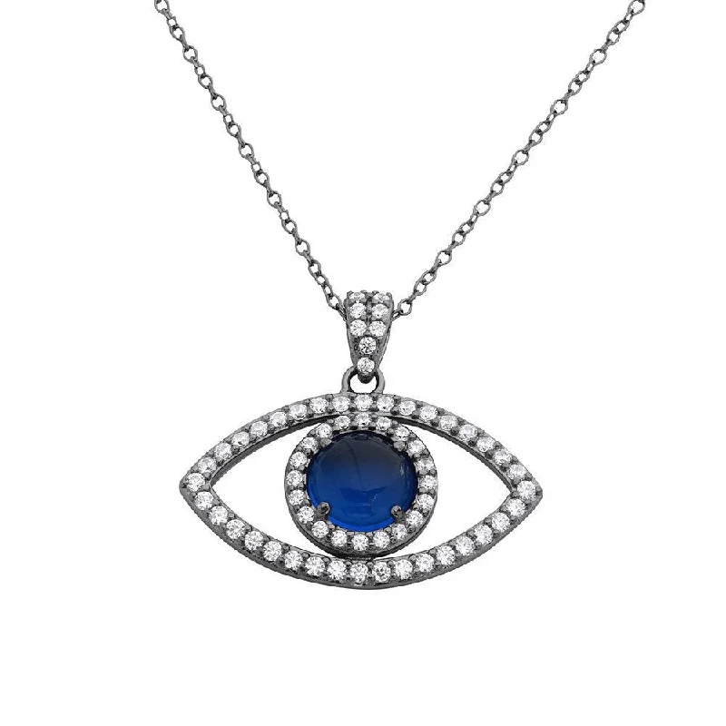 Best necklaces and pendants with opal gemstones for an iridescent glow-Black Rhodium Plated 925 Sterling Silver Evil Eye Necklace - BGP01115