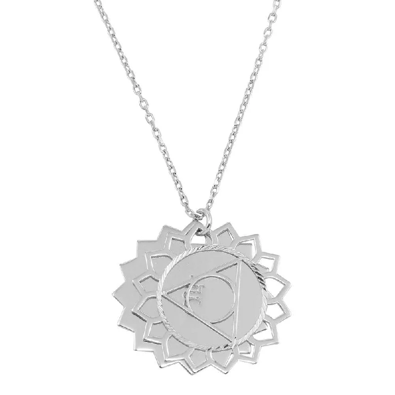 Necklaces and pendants with lotus flower designs for a spiritual, peaceful vibe-Rhodium Plated 925 Sterling Silver Manipura Chakra Symbol Necklace - SOP00055