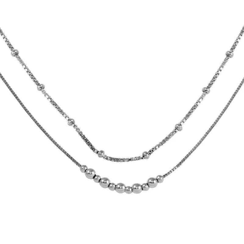 Best necklaces and pendants with seashell designs for a tropical, beachy vibe-Rhodium Plated 925 Sterling Silver Double Chain Bead Necklace - SOP00057