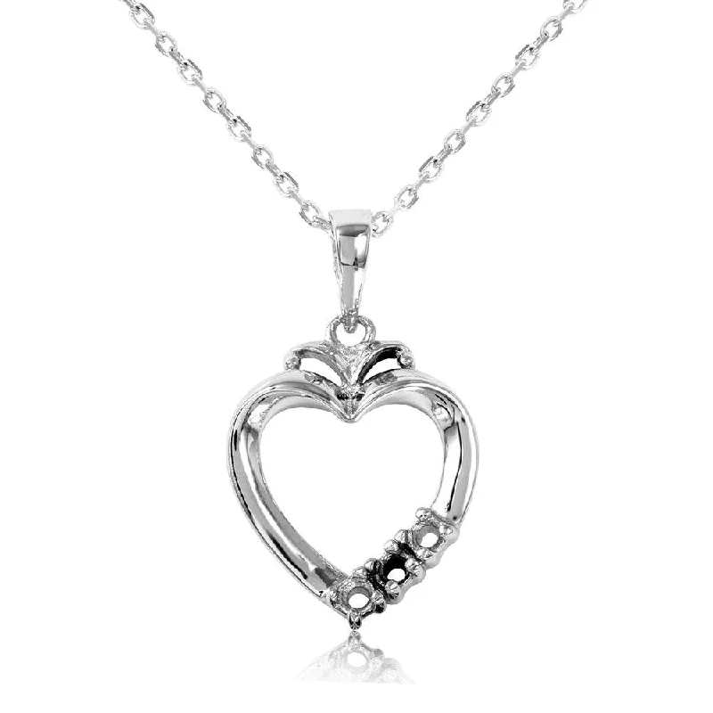 Layered necklaces and pendants for a trendy and fashionable stacked look-Silver 925 Rhodium Plated Personalized 3 Mounting Open Heart Necklace - BGP00544