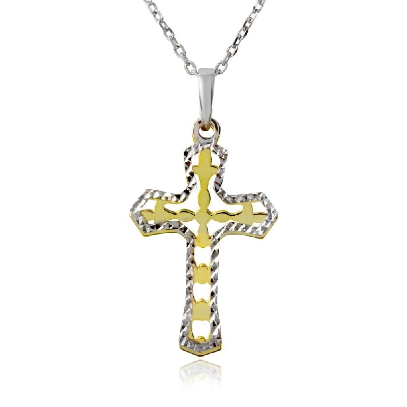 Best necklaces and pendants with rose gold for a warm and romantic appeal-Gold and Rhodium Plated 925 Sterling Silver Double Cross Necklace - SOP00002