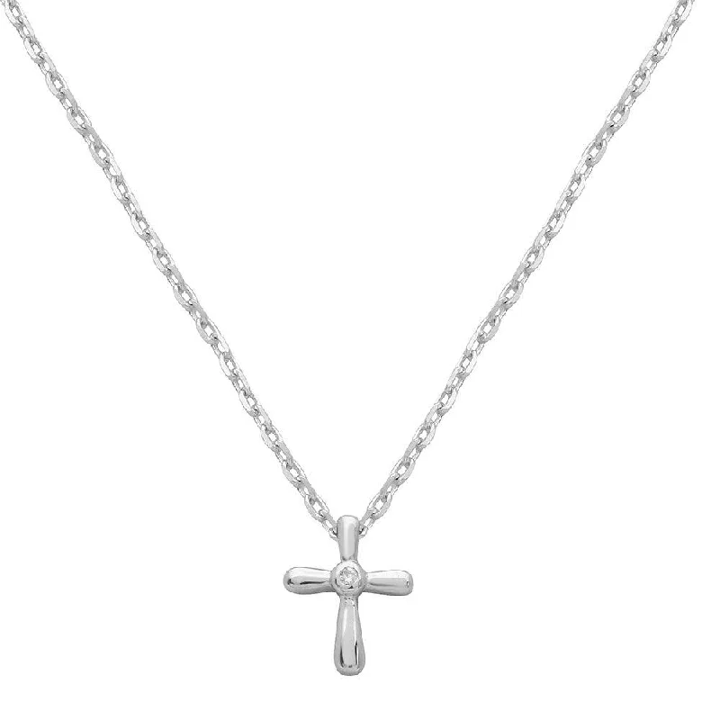 Necklaces and pendants with crescent moon designs for a celestial and mystical feel-Rhodium Plated 925 Sterling Silver Small Cross with CZ Necklace - STP01544