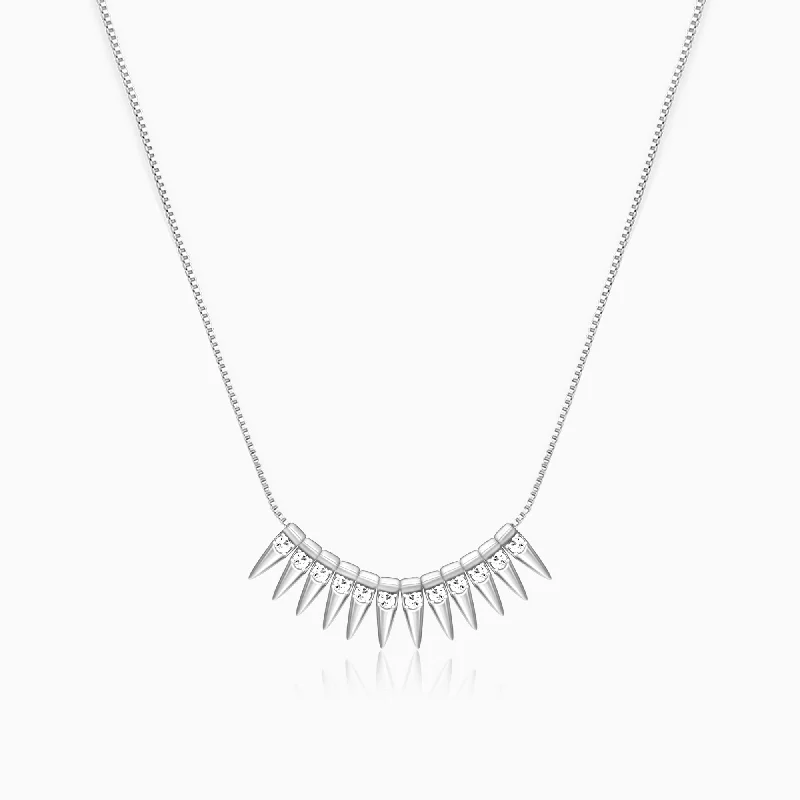 Stunning necklaces and pendants with aquamarine stones for a serene effect-Silver Studded Spikes Necklace