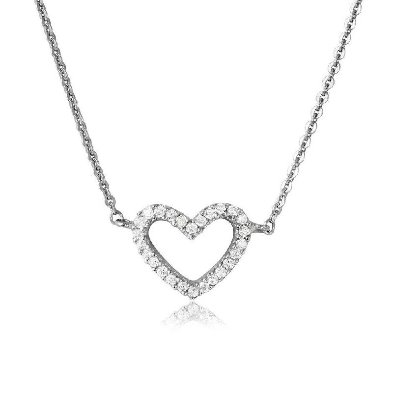 Simple necklaces and pendants with bar pendants for a sleek modern design-Silver 925 Rhodium Plated CZ Open Heart Necklace - DIN00054RH