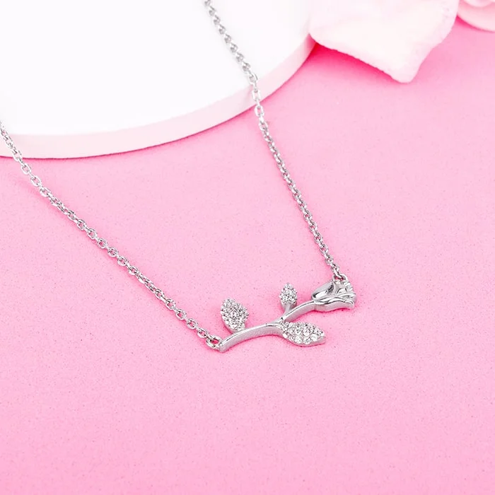 Best necklaces and pendants with cross pendants for a spiritual, meaningful symbol-Silver Zircon Studded Rose Necklace