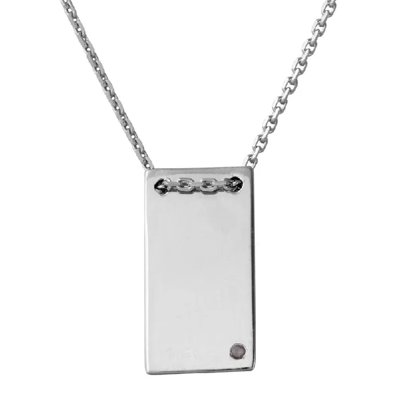 Best necklaces and pendants with turquoise stones for a vibrant boho-chic look-Rhodium Plated 925 Sterling Silver Engravable Rectangular Shaped Necklace with Diamond - DIN00075RH