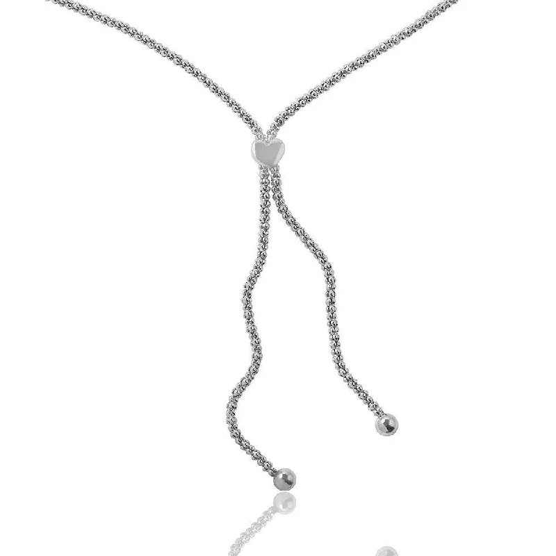 Necklaces and pendants with celestial starburst designs for a radiant look-Silver 925 Rhodium Plated Lariat Heart Italian Necklace - ARN00005