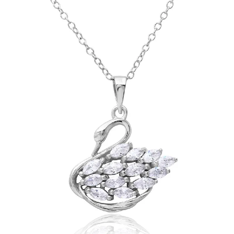 Stunning necklaces and pendants with amethyst gemstones for a calming effect-Rhodium Plated 925 Sterling Silver CZ Swan Necklace - BGP01166