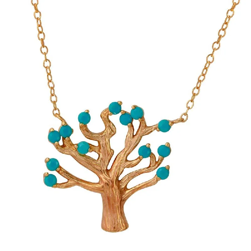 Stunning necklaces and pendants with chakra stones for healing and balance-Rose Gold Plated 925 Sterling Silver Tree Necklace with Turquoise Beads - STP01583RGP