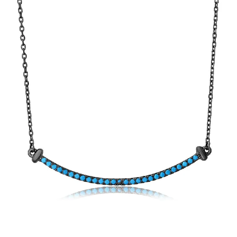 Best necklaces and pendants with matching earrings for a coordinated, elegant look-Silver 925 Black Rhodium Plated Line Turquoise Stone Necklace - BGP01103TQ