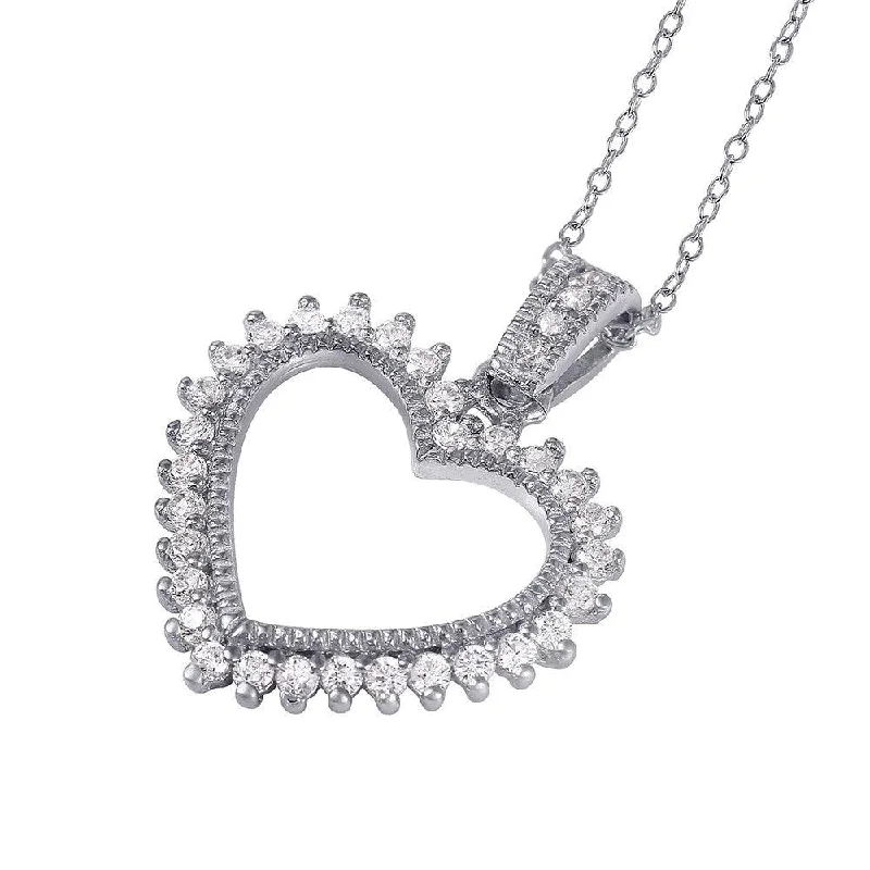 Beautiful necklaces and pendants with moon and star charms for a dreamy effect-Silver 925 Rhodium Plated Open Heart CZ Necklace - STP01458