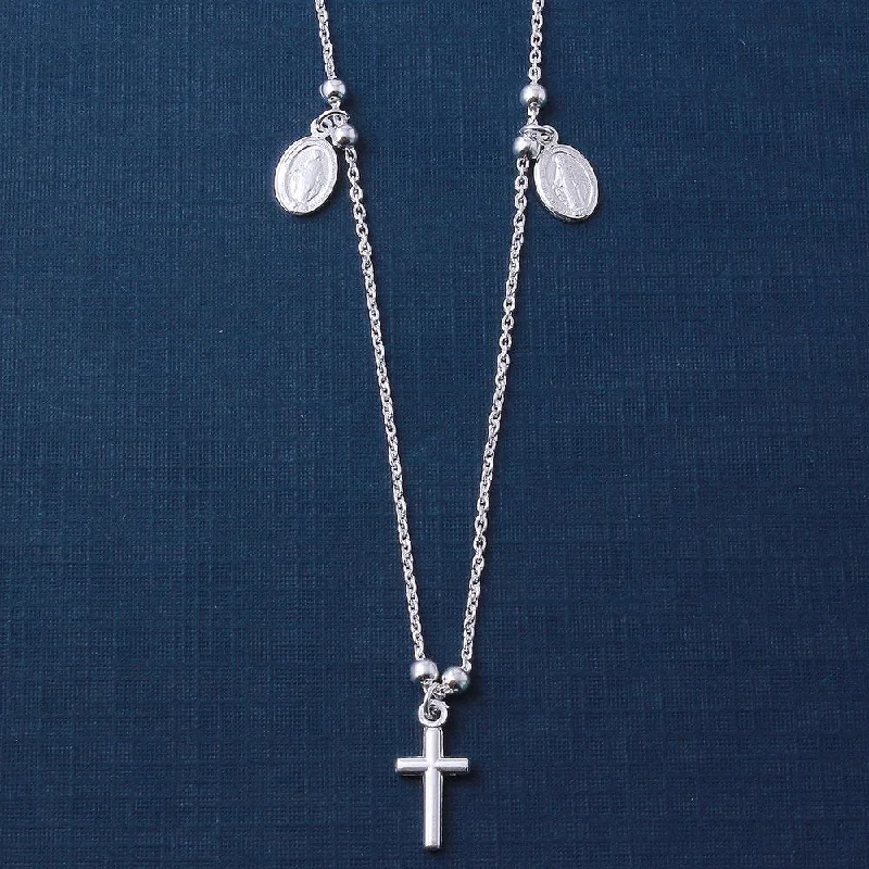 Best necklaces and pendants with glowing moonstone for an ethereal glow-Silver 925 High Polished Cross and Charms Necklace - ARN00014