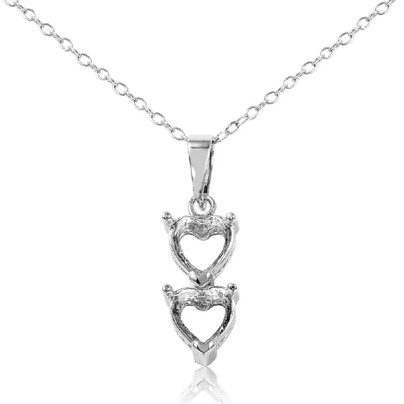 Personalized necklaces and pendants with initials for a customized and meaningful gift-Silver 925 Rhodium Plated Personalized 2 Heart Drop Mounting Necklace - BGP00781