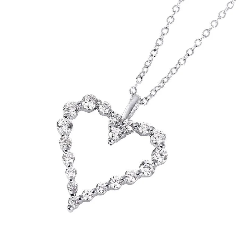 Best necklaces and pendants with heart-shaped designs for a romantic look-Silver 925 Rhodium Plated Open Heart CZ Pendant Necklace - STP01459