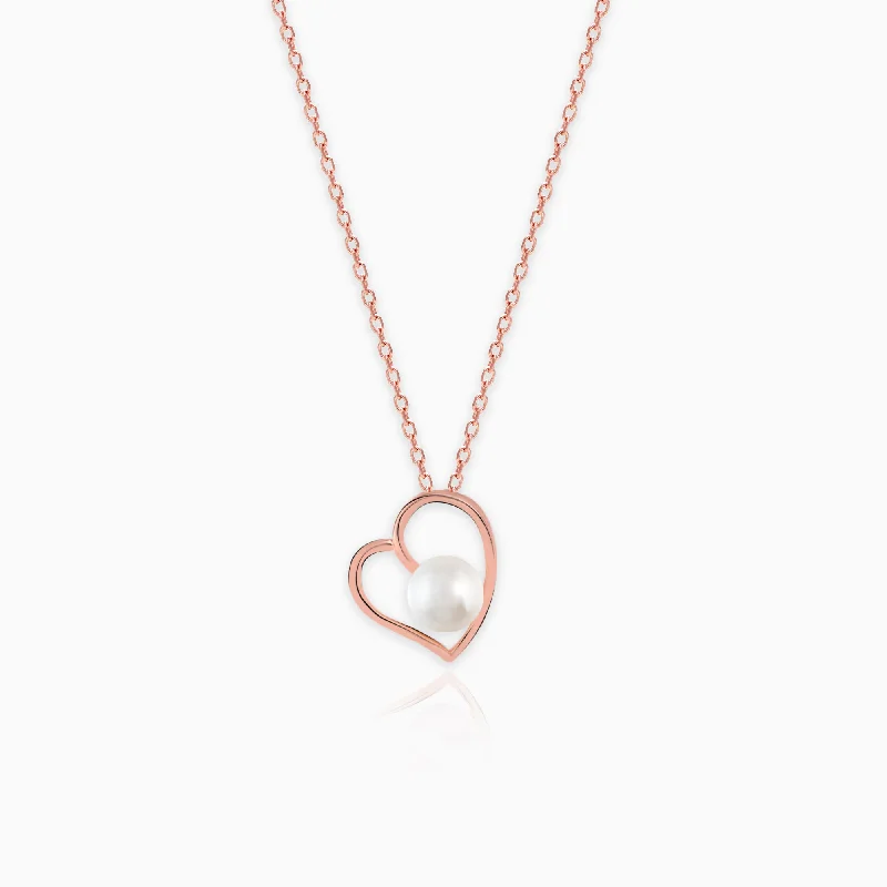 Necklaces and pendants with abstract shapes for a modern, creative appearance-Rose Gold Pearl Heart Pendant with Link Chain