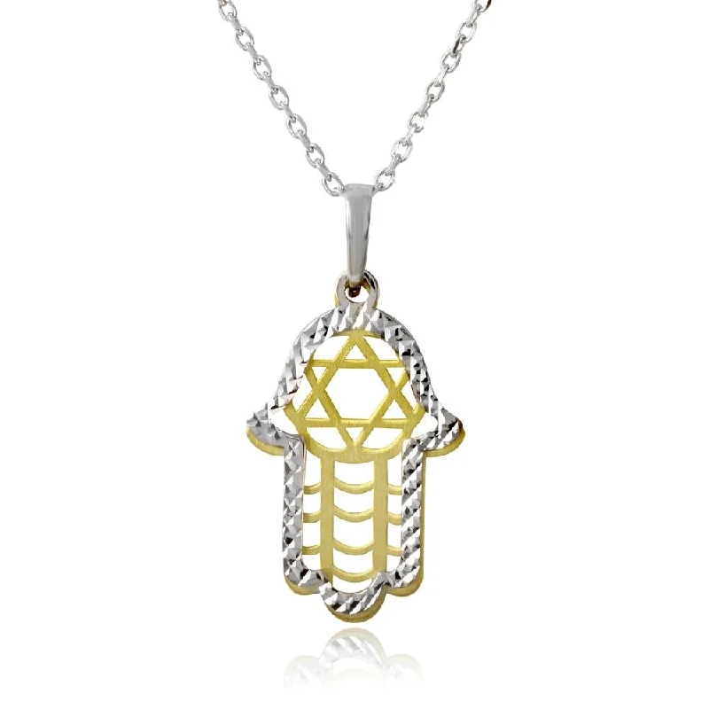 Stunning necklaces and pendants with birthstone pendants for a personal touch-Gold and Rhodium Plated 925 Sterling Silver Hamsa with Star of David Symbol Necklace - SOP00005