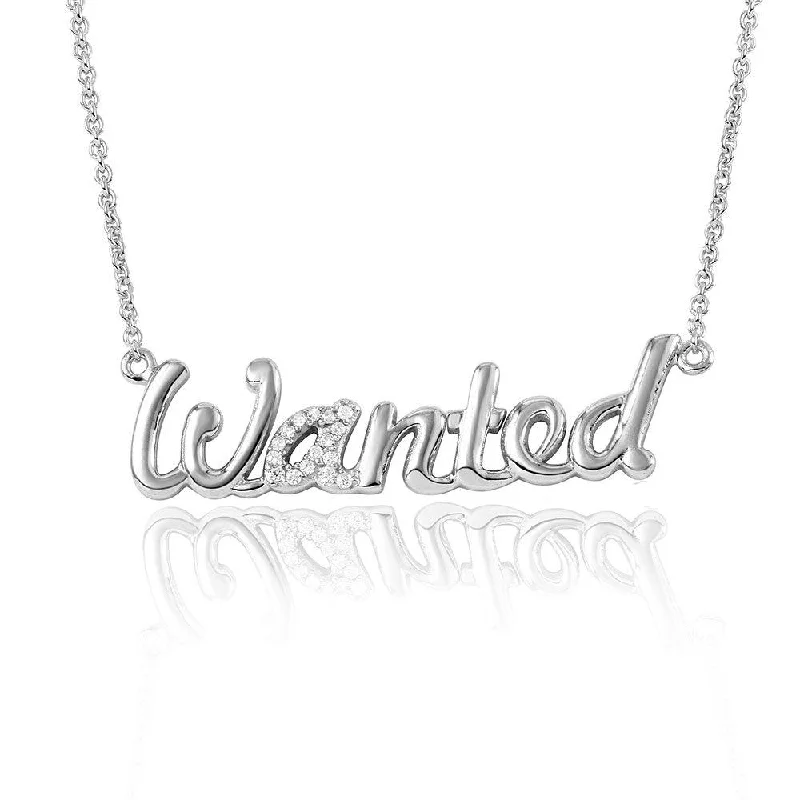 Best necklaces and pendants with statement designs for a fashionable accessory-Silver 925 Rhodium Plated CZ Word Necklace "WANTED" - DIN00041RH