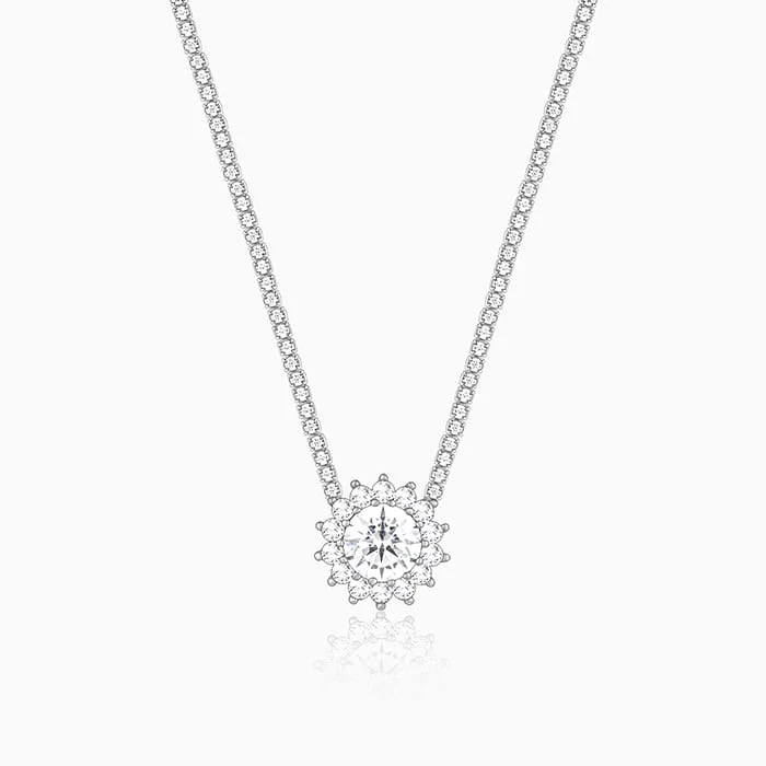 Best necklaces and pendants with black diamonds for an edgy, bold statement-Silver Solitaire Floral Necklace