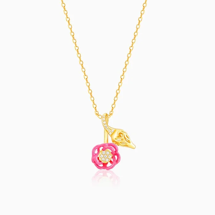 Necklaces and pendants with clear quartz for a pure and radiant look-Golden Pink Brahma Kamal Bud Pendant with Link Chain