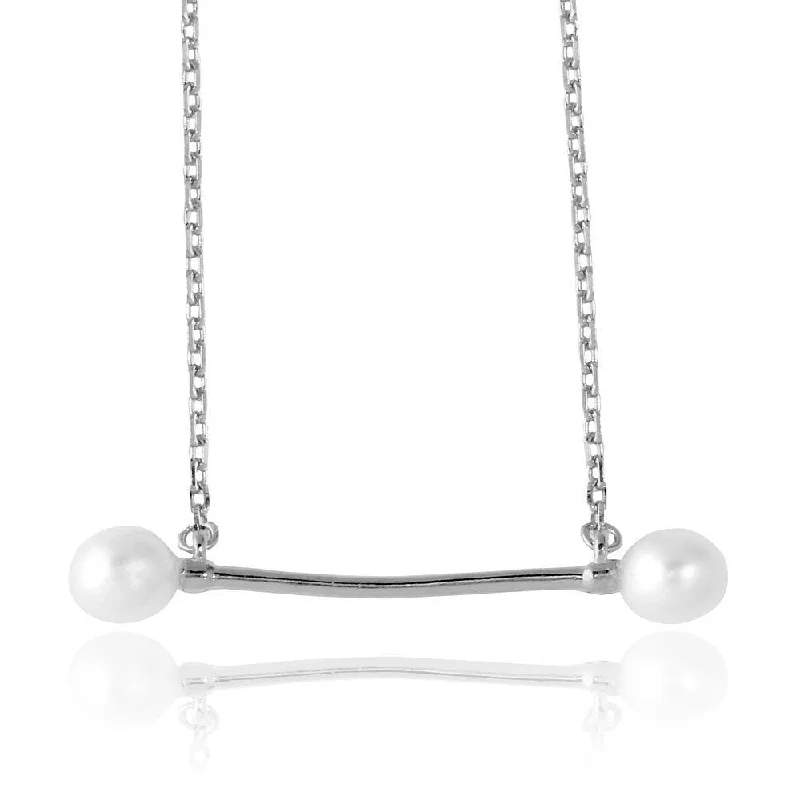 Best necklaces and pendants with turquoise stones for a vibrant boho-chic look-Rhodium Plated 925 Sterling Silver Fresh Water Pearl Bar Necklace - GMN00024RH