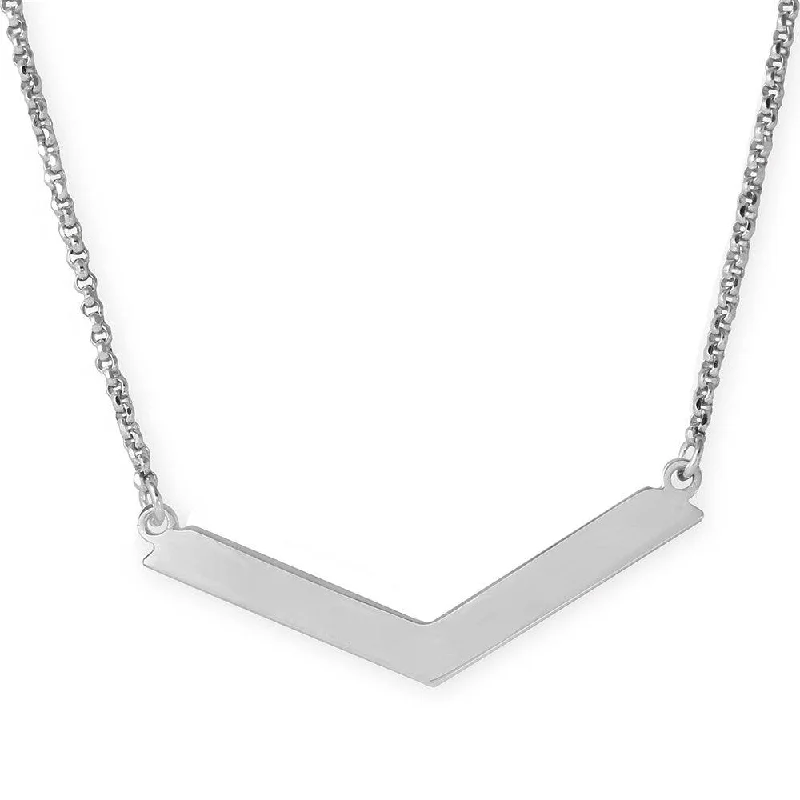 Best necklaces and pendants with layered designs for a chic, stacked look-Silver 925 Rhodium Plated Wide V Accent Necklace - ARN00020RH