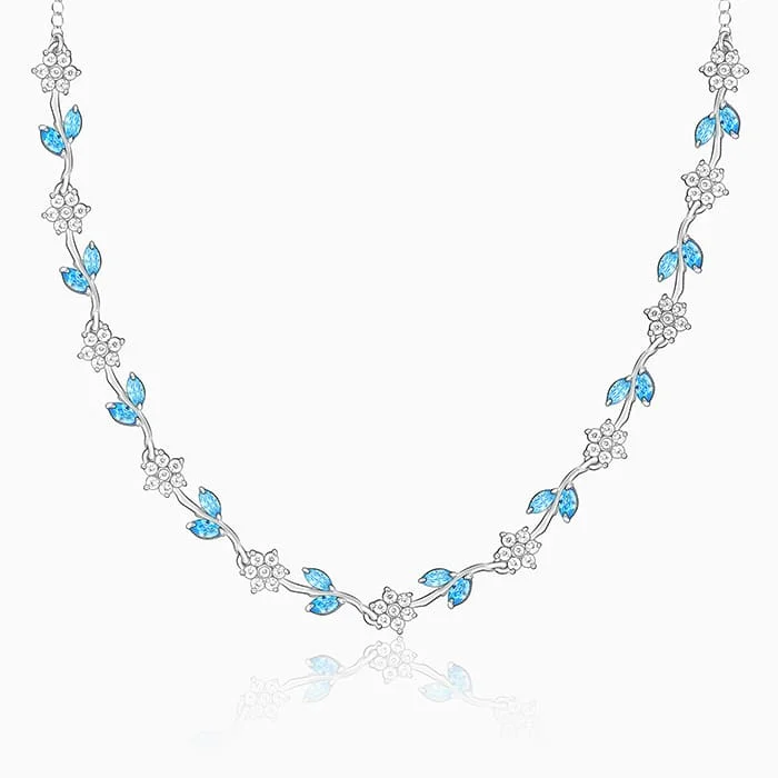 Best necklaces and pendants with black diamonds for an edgy, bold statement-Silver Aqua Blue Floral Necklace