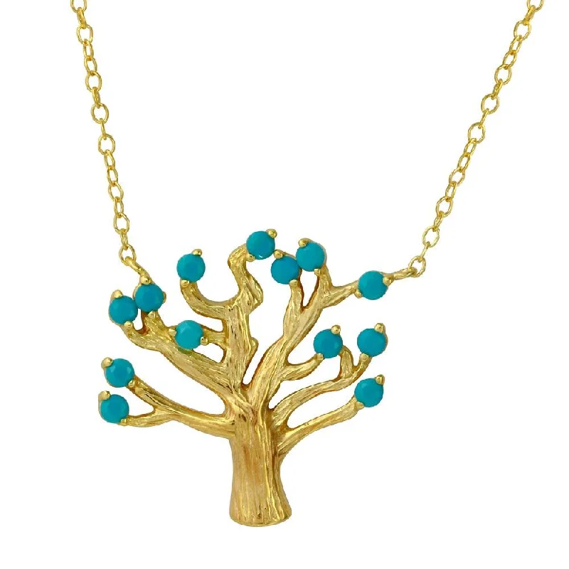 Necklaces and pendants with celestial starburst designs for a radiant look-Gold Plated 925 Sterling Silver Tree Necklace with Turquoise Beads - STP01583GP